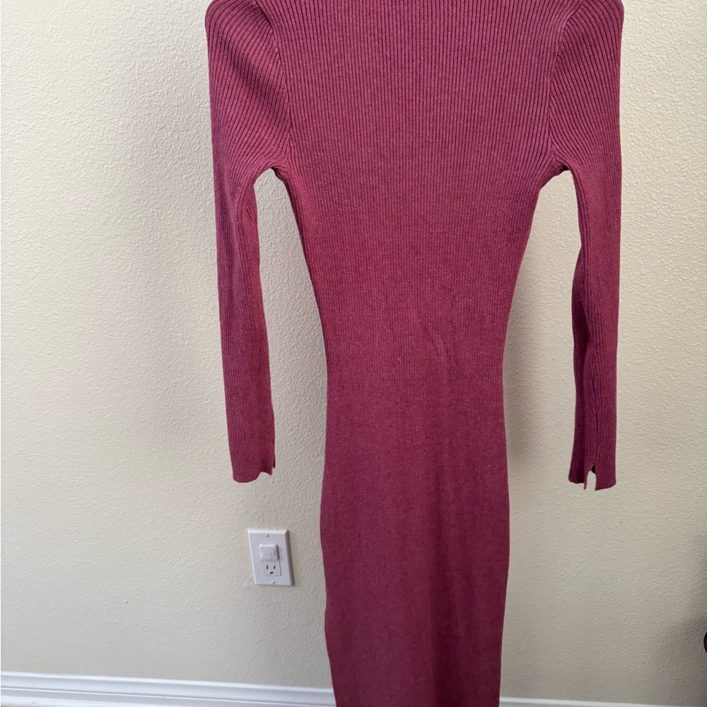 Cotton On Long Sleeve Ribbed Dress in Deep Pink